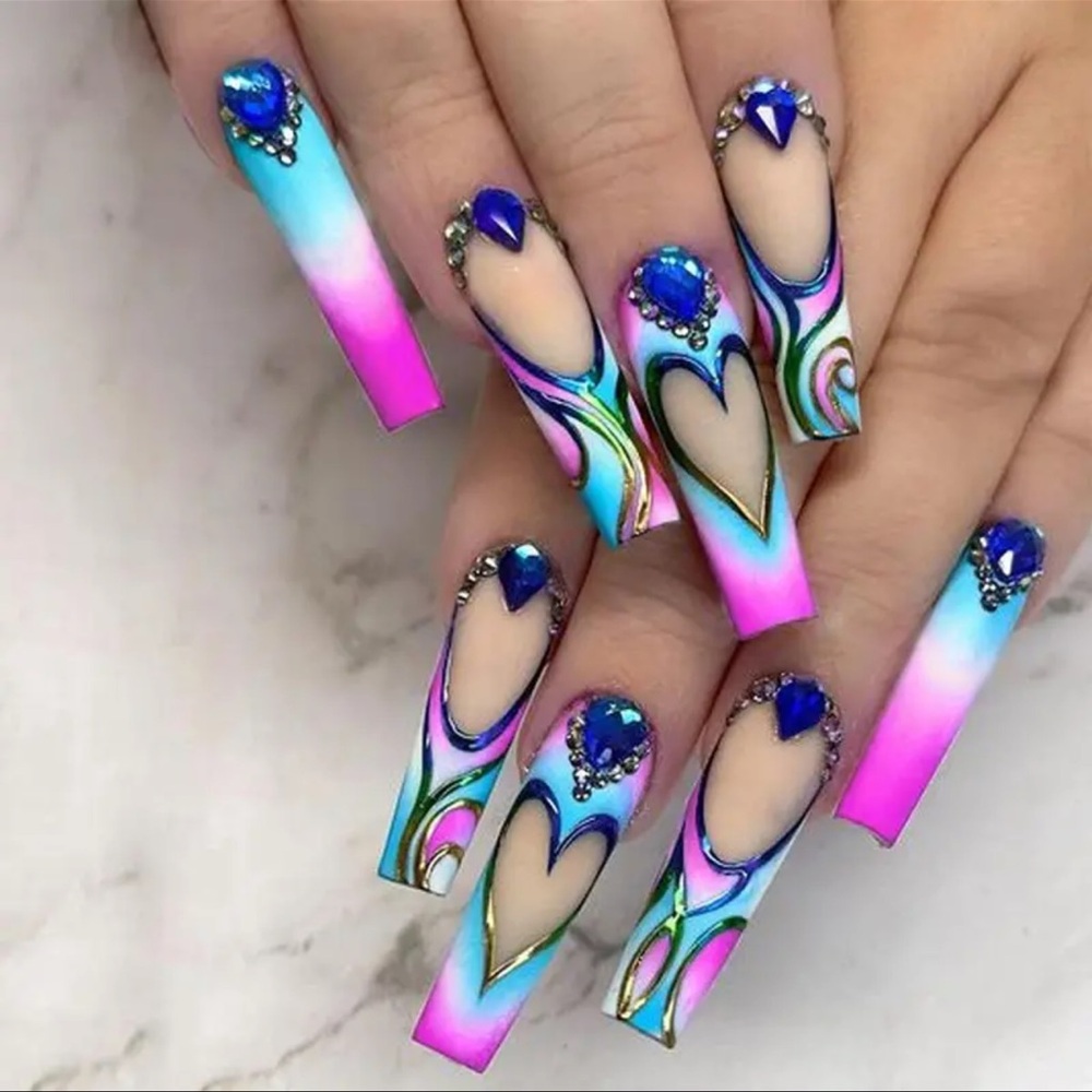 Press-On Nails, NIB, Blue & Pink, DIY, Instant Manicure, Save your Money